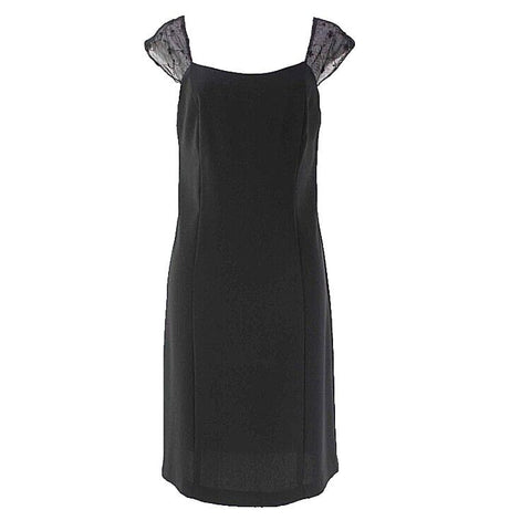 Dani Max Sz 8 Black Floral Mesh Shoulder Polyester Crepe Dress