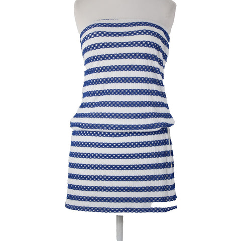 Vitamin A Sz S/6 White Navy Blue Striped Lined Pull Over 100% Viscose Dress