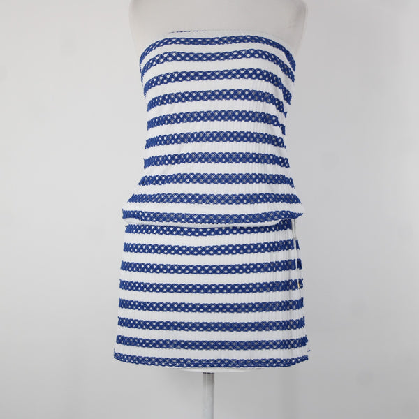 Vitamin A Sz S/6 White Navy Blue Striped Lined Pull Over 100% Viscose Dress