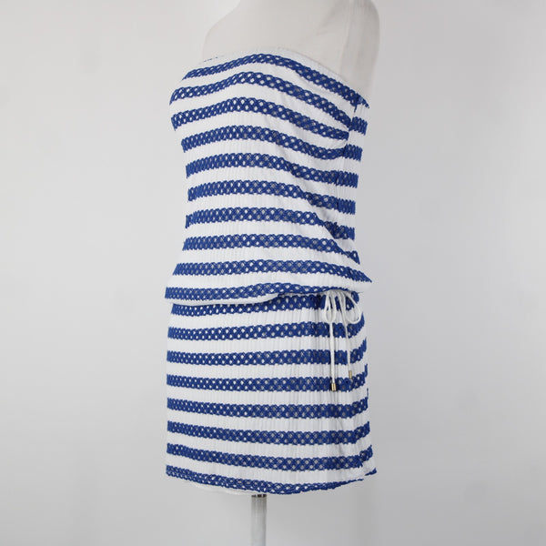 Vitamin A Sz S/6 White Navy Blue Striped Lined Pull Over 100% Viscose Dress
