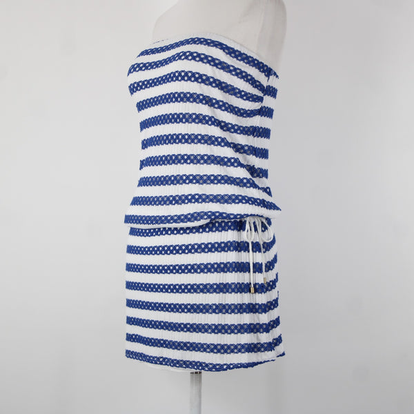 Vitamin A Sz S/6 White Navy Blue Striped Lined Pull Over 100% Viscose Dress
