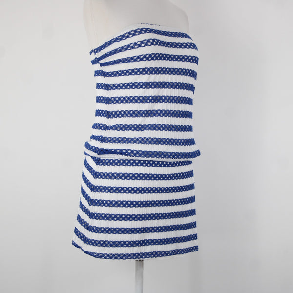 Vitamin A Sz S/6 White Navy Blue Striped Lined Pull Over 100% Viscose Dress