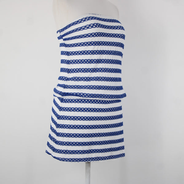 Vitamin A Sz S/6 White Navy Blue Striped Lined Pull Over 100% Viscose Dress