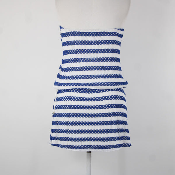 Vitamin A Sz S/6 White Navy Blue Striped Lined Pull Over 100% Viscose Dress