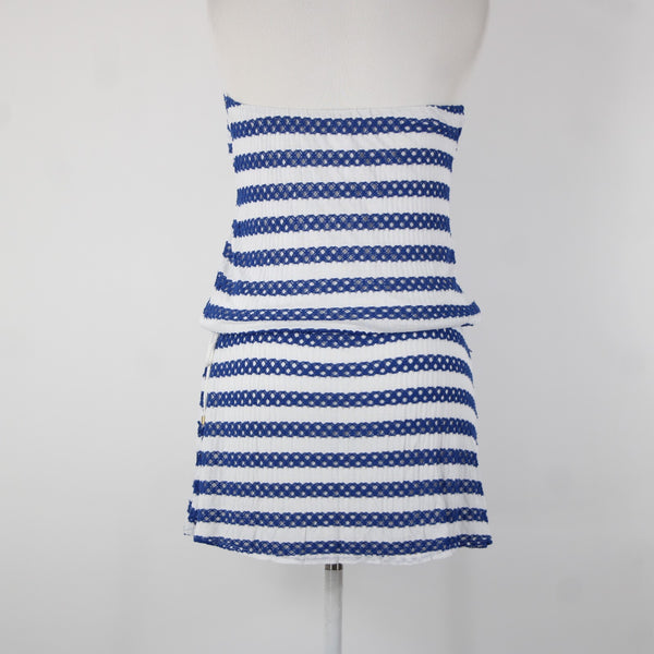 Vitamin A Sz S/6 White Navy Blue Striped Lined Pull Over 100% Viscose Dress