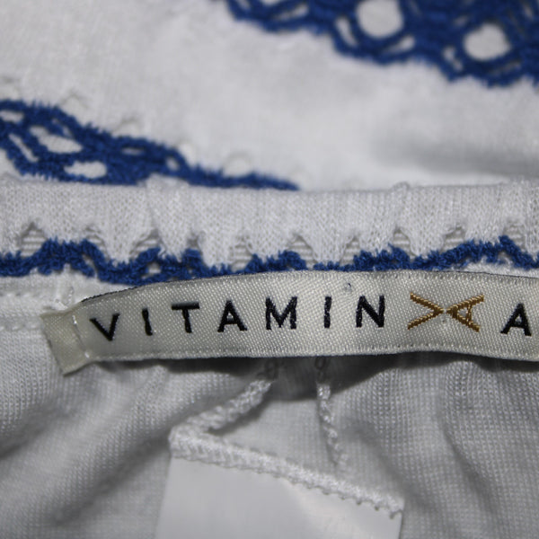 Vitamin A Sz S/6 White Navy Blue Striped Lined Pull Over 100% Viscose Dress