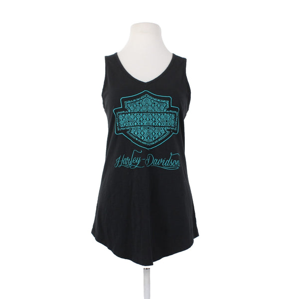 Harley Davidson Top Sz XL Black Teal Logo Sleeveless 100% Cotton Tank Top
