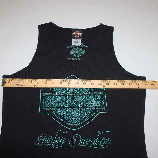 Harley Davidson Top Sz XL Black Teal Logo Sleeveless 100% Cotton Tank Top