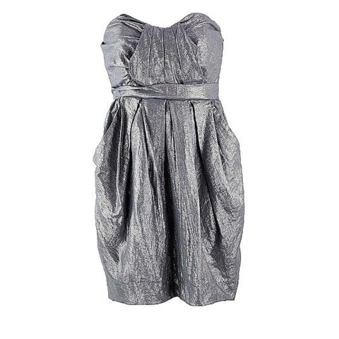 Lush NEW Sz S Silver Gray Metallic Strapless Bubble Hem Pocketed Dress
