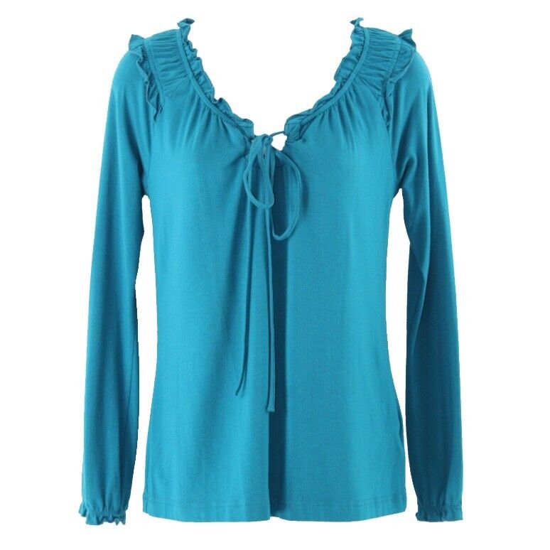 Motto XS Teal Ruffle Detail Modal Cotton Spandex Blend Peasant Style Top