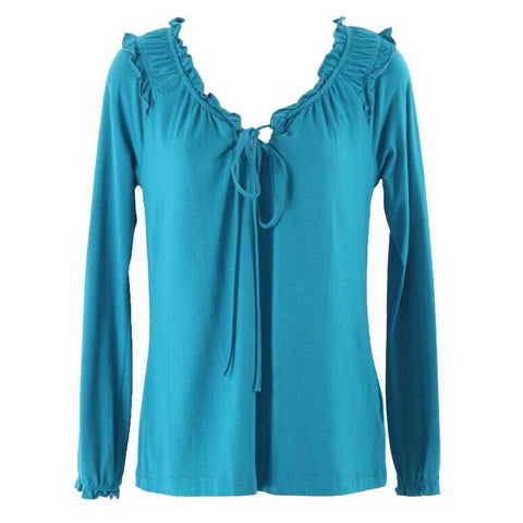 Motto XS Teal Ruffle Detail Modal Cotton Spandex Blend Peasant Style Top