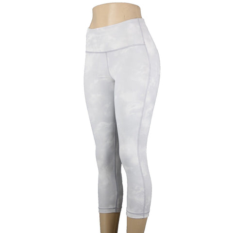 Athleta Sz S x 22 Lt Gray White Ultimate Pocket Print Poly Spandex AW Crop Pant