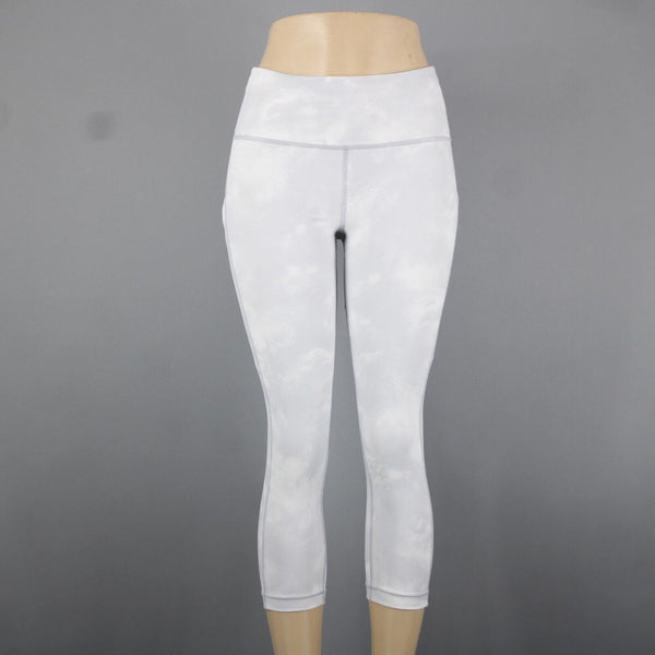 Athleta Sz S x 22 Lt Gray White Ultimate Pocket Print Poly Spandex AW Crop Pant