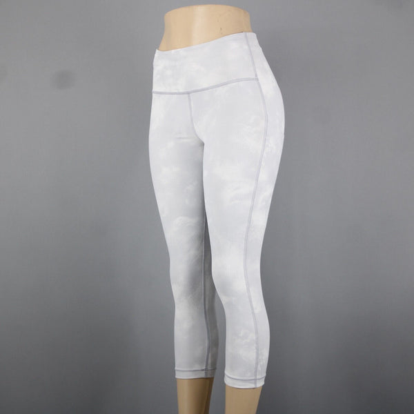 Athleta Sz S x 22 Lt Gray White Ultimate Pocket Print Poly Spandex AW Crop Pant