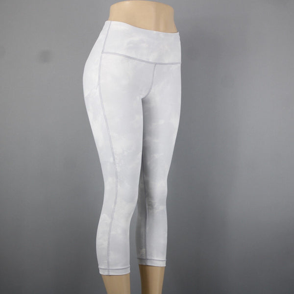 Athleta Sz S x 22 Lt Gray White Ultimate Pocket Print Poly Spandex AW Crop Pant
