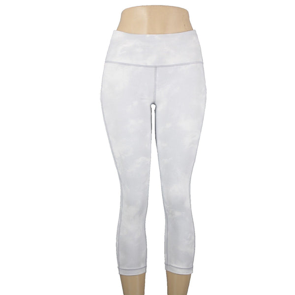 Athleta Sz S x 22 Lt Gray White Ultimate Pocket Print Poly Spandex AW Crop Pant