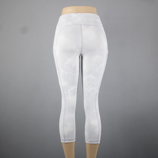 Athleta Sz S x 22 Lt Gray White Ultimate Pocket Print Poly Spandex AW Crop Pant