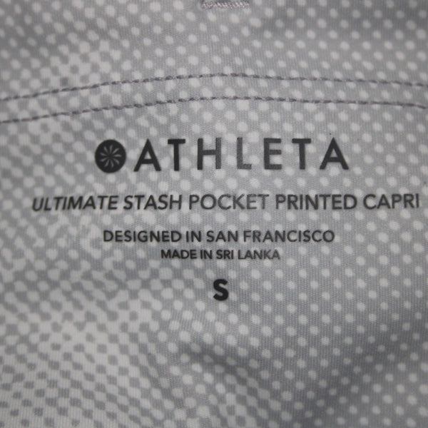 Athleta Sz S x 22 Lt Gray White Ultimate Pocket Print Poly Spandex AW Crop Pant