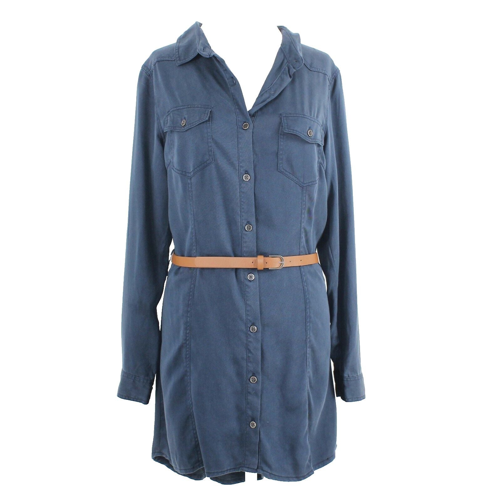 Lovestitch NEW $68 Sz M Navy Blue 2Pc Brown Belt Hi Lo 100% Tencel Tunic