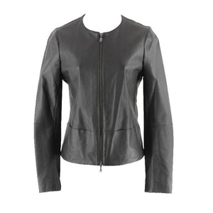 Anne Klein NEW $250 Sz 4 Black Zip Front 100% Leather Acetate Lined Jacket