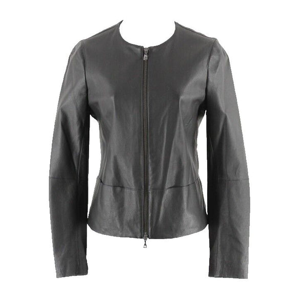 Anne Klein NEW $250 Sz 4 Black Zip Front 100% Leather Acetate Lined Jacket