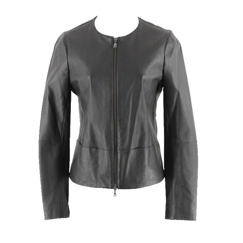 Anne Klein NEW $250 Sz 4 Black Zip Front 100% Leather Acetate Lined Jacket