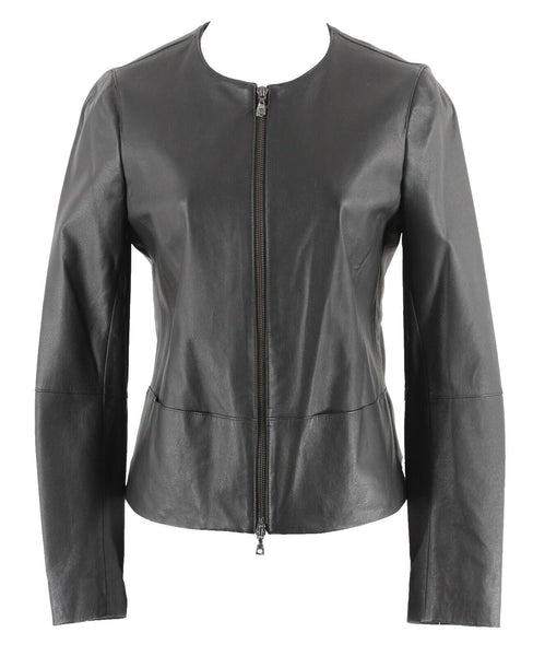 Anne Klein NEW $250 Sz 4 Black Zip Front 100% Leather Acetate Lined Jacket