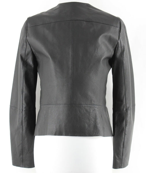 Anne Klein NEW $250 Sz 4 Black Zip Front 100% Leather Acetate Lined Jacket
