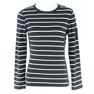 American Living Sz M Black White Stripe Cotton Elastane Knit Top