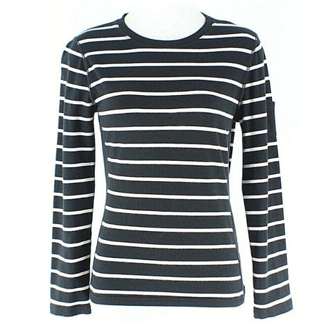 American Living Sz M Black White Stripe Cotton Elastane Knit Top