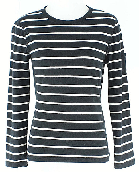 American Living Sz M Black White Stripe Cotton Elastane Knit Top