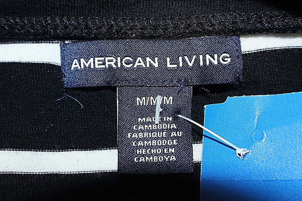 American Living Sz M Black White Stripe Cotton Elastane Knit Top