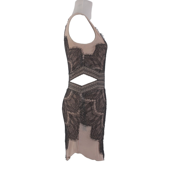 Mika & Gala Dress NEW Sz 8 Nude Black Lace Sleeveless Poly Spandex Dress