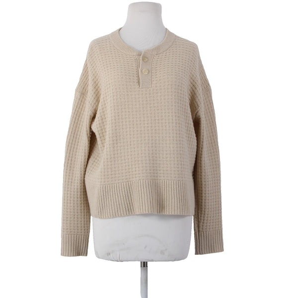 Everlane Sweater Sz XS Tan White Knit Buttons Recycled Cashmere Sweater