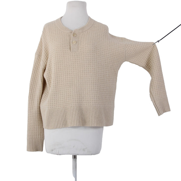 Everlane Sweater Sz XS Tan White Knit Buttons Recycled Cashmere Sweater