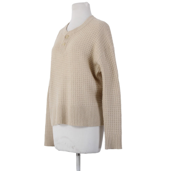 Everlane Sweater Sz XS Tan White Knit Buttons Recycled Cashmere Sweater