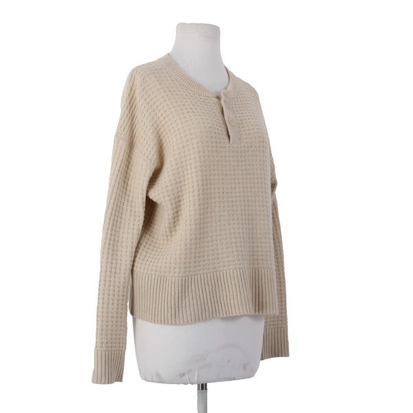 Everlane Sweater Sz XS Tan White Knit Buttons Recycled Cashmere Sweater