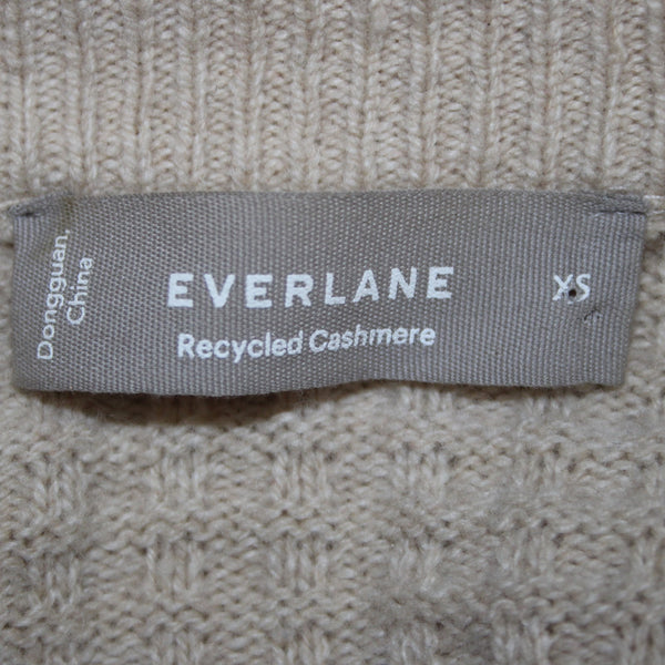 Everlane Sweater Sz XS Tan White Knit Buttons Recycled Cashmere Sweater