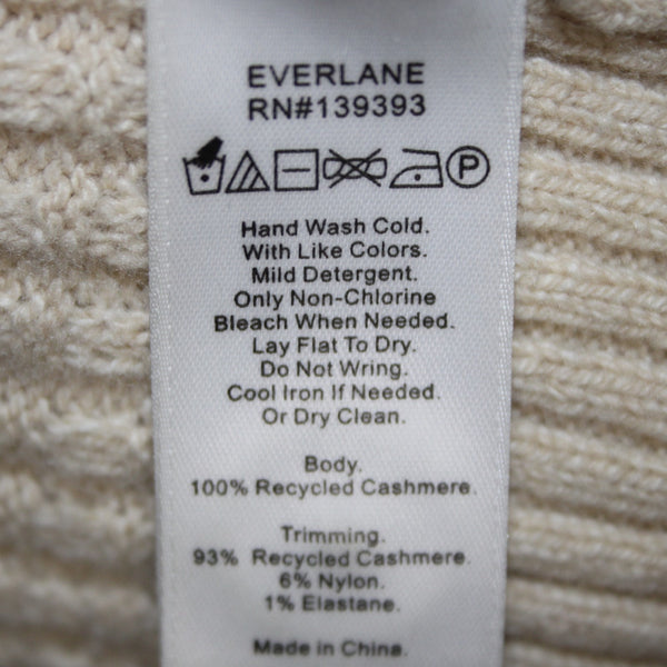 Everlane Sweater Sz XS Tan White Knit Buttons Recycled Cashmere Sweater