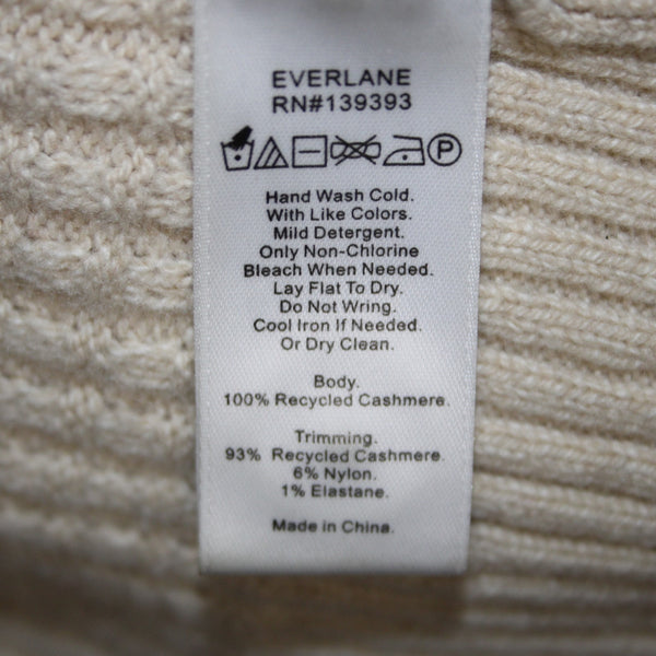 Everlane Sweater Sz XS Tan White Knit Buttons Recycled Cashmere Sweater