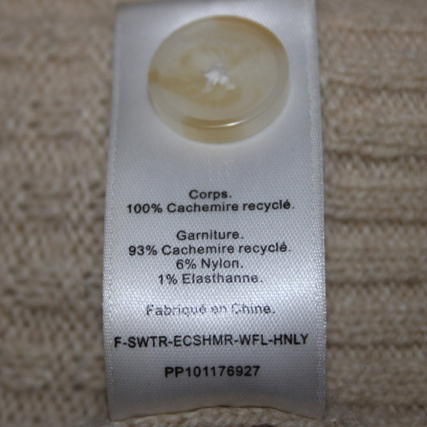 Everlane Sweater Sz XS Tan White Knit Buttons Recycled Cashmere Sweater