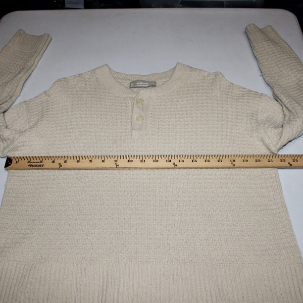 Everlane Sweater Sz XS Tan White Knit Buttons Recycled Cashmere Sweater