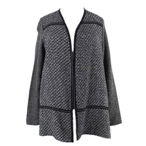 Charter Club Sz 2X Black Silver Multi Open Cotton Poly Metallic Cardigan