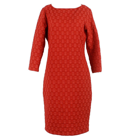 Sharagano Sz 8 Red Textured Round Neck Pullover Poly Blend Sheath Dress