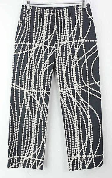 James Lakeland Sz 6 x 25 Black Cream Pearl Print Back Flap Pocket Capri Pant