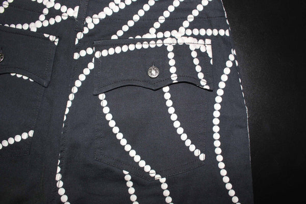 James Lakeland Sz 6 x 25 Black Cream Pearl Print Back Flap Pocket Capri Pant