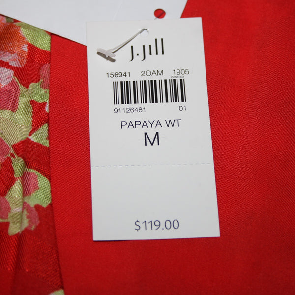 J Jill NEW $119 Sz M Papaya Wt Red Multi Color Floral V Neck Visocse Wrap Dress