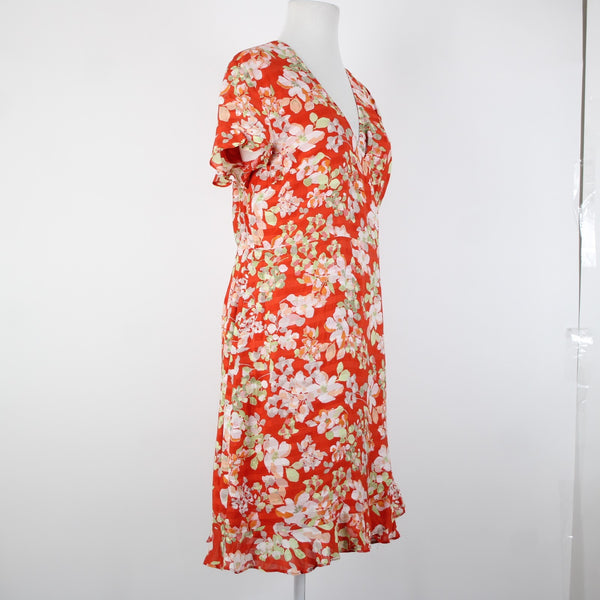 J Jill NEW $119 Sz M Papaya Wt Red Multi Color Floral V Neck Visocse Wrap Dress