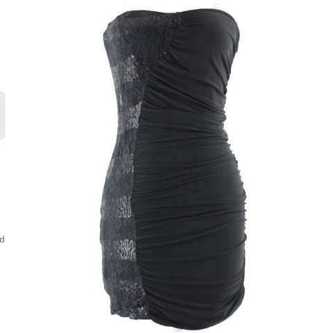 Love Culture NEW $29 Black Sequin Lace Ruched Tube Bodycon Poly Blend Dress