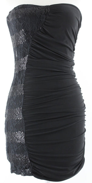 Love Culture NEW $29 Black Sequin Lace Ruched Tube Bodycon Poly Blend Dress